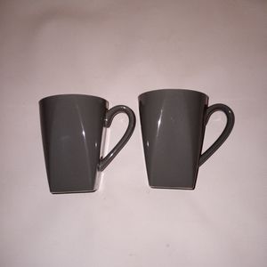 2 Food Network Stoneware Shortbread Gray Square Coffee Mugs